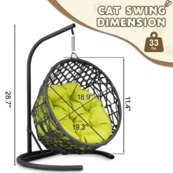 YOOCOZZ Indoor Cat Swing Bed With Stand & Cushion, Rattan Wicker Appearance, For Cats, Small Dogs And Small Animals-Green -BlueBuffalo Sales Store GUEST 26b847d3 5249 452f 9a11 7d685fb635ee