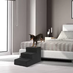 Precious Tails Sherpa High Density Foam Top Wide 3-Step Pet Stairs - Black