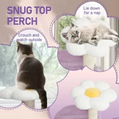 33in Cat Tree, Multi-level Cat Tower With Cat Scratching Post With Curved Perch, Cozy Cat Condo, Padded Top Bed For Kittens And Indoor Cats, Purple