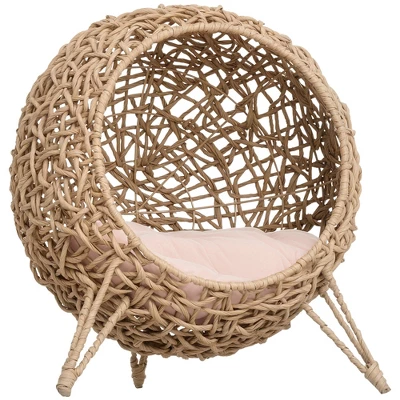 SKYONE Elevated Hand-Woven Water Hyacinth Cat House Condo With Soft Cushion, Natural, 20.5" 8 SKYONE Elevated Hand-Woven Water Hyacinth Cat House Condo With Soft Cushion, Natural, 20.5" - Image 8