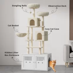 Tall Cat Tree With Litter Box Enclosure 2-in-1 Modern Large Cat Tower With Double Condos/Scratching Posts/Hammock, Cats Hidden Litter Box Furniture -BlueBuffalo Sales Store GUEST 292ec83f 3d05 4408 9ba0 36d201b952e3