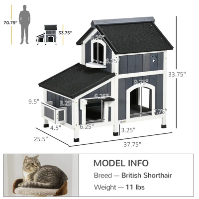 SKYONE Two-Story Outdoor Cat Shelter With Asphalt Roof, Elevated Fir Wood Enclosure, Multiple 2 SKYONE Two-Story Outdoor Cat Shelter With Asphalt Roof, Elevated Fir Wood Enclosure, Multiple - Image 2