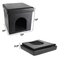 Pet Adobe Multipurpose Pet House Ottoman – 15" X 15" X 15", Black