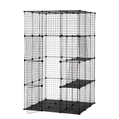 DOMETOUR 3-Tier Wire Cat Cage, Large Kennels Playpen With 3 Platforms, 3 Ramp Ladders And 4 Doors, 42" X 42" X 72", Black 6 DOMETOUR 3-Tier Wire Cat Cage, Large Kennels Playpen With 3 Platforms, 3 Ramp Ladders And 4 Doors, 42" X 42" X 72", Black - Image 6