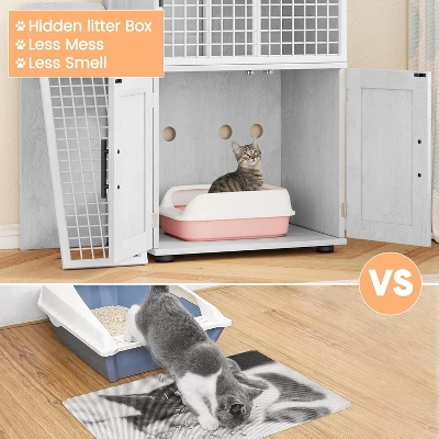 Modern Cat Litter Box Enclosure With Platform, Double Layer Hidden Litter Box, Indoor Washroom, Villa Cat House With Ladder 6 Modern Cat Litter Box Enclosure With Platform, Double Layer Hidden Litter Box, Indoor Washroom, Villa Cat House With Ladder - Image 6