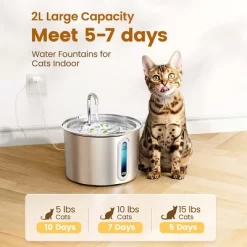 Oneisall PWF-001 2L Cat Water Fountain With 3PCS Filters, With Snap, Anti-Spill Cats Water Fountains With Quiet Pump