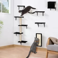 FURNIinspire Pet Tower Cat Wall Shelves, Wall Mounted Cat Climber Set Of 5, Floating Cat Perches, Cat Furniture, Black, 19.75"*8"*38.25" -BlueBuffalo Sales Store GUEST 2b158c8d 9d1e 4b5f 874e 93a29bb093ff 1