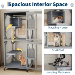 68" Large Wooden Cat Cage With Roof, Multi-Level Cat House With 4 Platforms, Hammock & Scratching Post -BlueBuffalo Sales Store GUEST 2b55de2f 675f 4846 b136 d69bc77139ca