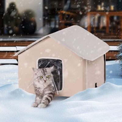 VEVOR Elevated Heated Cat House, Outdoor Kitty Shelter With Adjustable Temperature And Timer, 600D Oxford Cloth Foldable Cat Shelter, Brown (Middle) 1 VEVOR Elevated Heated Cat House, Outdoor Kitty Shelter With Adjustable Temperature And Timer, 600D Oxford Cloth Foldable Cat Shelter, Brown (Middle)