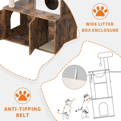 GustoWave Cat Litter Box Enclosure With Cat Tree, Wooden Cat Washroom Furniture, Barn Door, Pet House, Fits Most Litter Boxes 5 GustoWave Cat Litter Box Enclosure With Cat Tree, Wooden Cat Washroom Furniture, Barn Door, Pet House, Fits Most Litter Boxes - Image 5