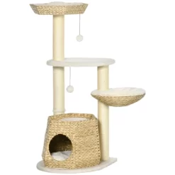 FURNIinspire Cat Tree Kitty Activity Center, Cat Climbing Toy With Cattail Fluff, Bed, Condo, Sisal Scratching Post, Natural, 19.8"*19.8"*46.8" -BlueBuffalo Sales Store GUEST 2bd218a9 a352 4af5 af53 3d43c1bde16f