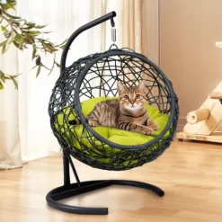 Racxily Cat Swing Bed With Stand & Cushion, Rattan Wicker Appearance, Indoor Hanging Swinging Cat Bed For Cats, Small Dogs, And Small Animals -BlueBuffalo Sales Store GUEST 2c220b04 2758 44df 8dc9 d847821a789e 1