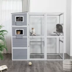 AZL1 Life Concept Pet Crates And Houses Large Multi Level Cat Enclosure With Spacious Activity Area Fun Jumping Platforms, Gray, 76.2"*33.5"*70"
