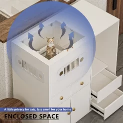 ATJafurn 40.2" Hidden Cat Cabinet With Hydraulic Glass Door And Storage, Modern White Cat Litter Box Enclosure Furniture For Living Room -BlueBuffalo Sales Store GUEST 2d9f2db4 2e3c 405d a396 883caaec89ec