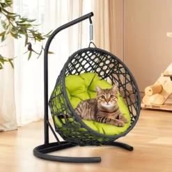 Cat Swing Bed With Stand & Cushion, Cat Egg Chair With Rattan Wicker Appearance, Indoor Hanging Swinging Cat Bed -BlueBuffalo Sales Store GUEST 2e88865e c3b4 48ce bde0 2b585f037168 3