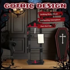 Angel Sar 49'' Gothic Cat Tree With Throne Bed & Coffin Perch, Black Cat Tower With Sisal Scratching Posts And Alien Toy For Indoor Cats