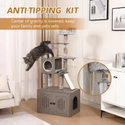 Modern Cat Tree With Litter Box Enclosure And Large Platform, All-in-One Cat Furniture With Space Capsule，Food Station And Hammocks, Gray -BlueBuffalo Sales Store GUEST 2fb697b6 63ce 41ea 8123 018a5fdde015