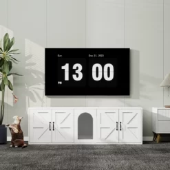 Cesicia White 59.05"L X 17.71"W X 18.89"H Modern Wooden Cat Box Furniture With Double Room, Giving Cats The Greatest Privacy Space -BlueBuffalo Sales Store GUEST 31216d16 821f 45d8 ab4a 090de15dfad3 2