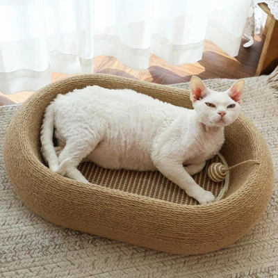 3-in-1 Sisal Scratching Board Bed, For Indoor Cats, Large Oval Cat Scratching Board, Toys For Playing And Nursing Paws Cat Scratching Pad 5 3-in-1 Sisal Scratching Board Bed, For Indoor Cats, Large Oval Cat Scratching Board, Toys For Playing And Nursing Paws Cat Scratching Pad - Image 5