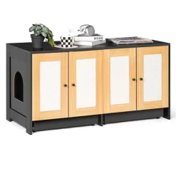 Whisen Double Cat Litter Box Enclosure With Rattan Doors -BlueBuffalo Sales Store GUEST 3163ab69 5057 4e99 9109 a9ba15ffbc0e