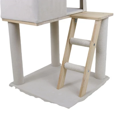 SEVOBAL Pet Tower Wooden Cat Tree With Spacious Condo, Transparent Spacecraft, Multi-Level Playground For Large Cats, White, 20.67"*12.4"*20.87" 3 SEVOBAL Pet Tower Wooden Cat Tree With Spacious Condo, Transparent Spacecraft, Multi-Level Playground For Large Cats, White, 20.67"*12.4"*20.87" - Image 3