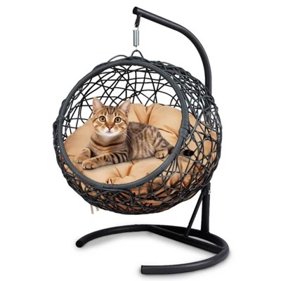 MaseiKar Cat Swing Bed With Stand & Cushion, Rattan Wicker Appearance, Indoor Hanging Swinging Cat Bed For Cats, Small Dogs And Small Animals 13 MaseiKar Cat Swing Bed With Stand & Cushion, Rattan Wicker Appearance, Indoor Hanging Swinging Cat Bed For Cats, Small Dogs And Small Animals - Image 13