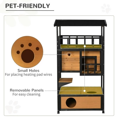 Resenkos Wooden Outdoor Cat House, Feral Cat Shelter Kitten Condo With Asphalt Roof, Escape Doors, Condo, Jumping Platform, Yellow 5 Resenkos Wooden Outdoor Cat House, Feral Cat Shelter Kitten Condo With Asphalt Roof, Escape Doors, Condo, Jumping Platform, Yellow - Image 5