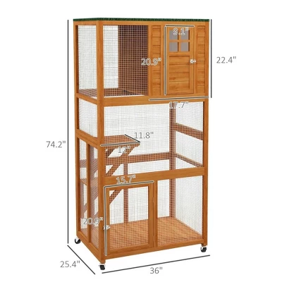 Resenkos Cat Cage, Cat Crate Kennel Enclosure Playpen,74" Wooden Outdoor Cat House Catio Outdoor Cat Enclosure, Orange 2 Resenkos Cat Cage, Cat Crate Kennel Enclosure Playpen,74" Wooden Outdoor Cat House Catio Outdoor Cat Enclosure, Orange - Image 2