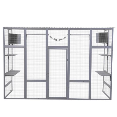 AZL1 Life Concept Pet Crates And Houses Large Outdoor Cat Enclosure With Window View Design Multi Level Activity Platforms, Gray, 100.78"*35.4"*72" 4 AZL1 Life Concept Pet Crates And Houses Large Outdoor Cat Enclosure With Window View Design Multi Level Activity Platforms, Gray, 100.78"*35.4"*72" - Image 4