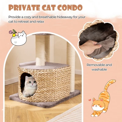 Tangkula 52" Cattail Cat Tower W/ Sisal Scratching Posts Perch Dangling Ball Cat Tree 5 Tangkula 52" Cattail Cat Tower W/ Sisal Scratching Posts Perch Dangling Ball Cat Tree - Image 5