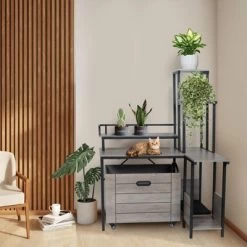 Wood Corner Plant Stand Hidden Cat Litter Box Enclosure Furniture With Flower Stand -BlueBuffalo Sales Store GUEST 341f6709 3e6b 4021 aa68 4e2a2bcbd367