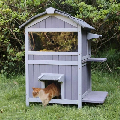 Aivituvin Two Tier Wooden Cat House For Feral Cats-AIR94 2 Aivituvin Two Tier Wooden Cat House For Feral Cats-AIR94 - Image 2