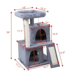FURNIinspire Pet Tower Double Layer Cat Tree With Cat House And Ladder Light, Modern Cat Furniture, Gray, 19.70"*17.70"*34.00" -BlueBuffalo Sales Store GUEST 35231df3 5650 4780 94db ff61b3f90fd0