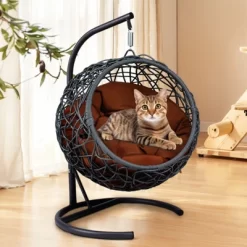 Dolonm Premium Cat Egg Chair: Hanging Swing Bed W/Removable Cushion & Stand - Durable HDPE For Indoor/Outdoor