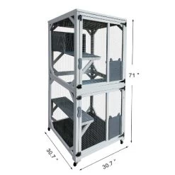Kumasinova 30.7" Catio Enclosure With Sleeper&Wheels,Outdoor Cat House With 4 Platforms,Weatherproof Asphalt Roof&Large Kitten Apartment Cage Shelter