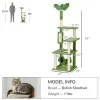 56" Cat Tree For Indoor Cats With Hammock, Cat Tower With Scratching Post, Platforms For Indoor Cats, Green