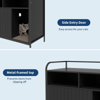 Cat Litter Box Enclosure With Metal Frame And Dual Storage Shelves 5 Cat Litter Box Enclosure With Metal Frame And Dual Storage Shelves - Image 5