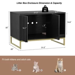 Modern Cat Litter Box Enclosure Furniture With Scratch Pad, Cat Washroom House