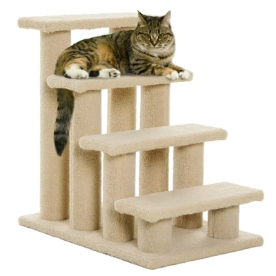 Chery Life 25" 4-Step Multi-Level Carpeted Cat Scratching Post Pet Stairs, Beige 7 Chery Life 25" 4-Step Multi-Level Carpeted Cat Scratching Post Pet Stairs, Beige - Image 7