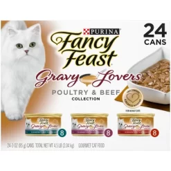 Purina Fancy Feast Gravy Lovers Poultry With Chicken And Turkey & Beef Collection Gourmet Wet Cat Food - 3oz/24ct Variety Pack