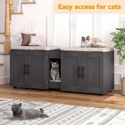 55" Litter Box Enclosure Furniture For 2 Cats,TV Stand/Cabinet Storage Grooves For Living Room 4 55" Litter Box Enclosure Furniture For 2 Cats,TV Stand/Cabinet Storage Grooves For Living Room - Image 4