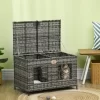 PawHut Rattan Cat Bed With Removable Divider, Double-Room Wicker Cat Beds For Indoor Cats, Pet Furniture For 2 Cats, Cushions, Outdoor Indoor, Gray