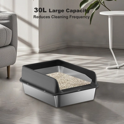 Stainless Steel Cat Litter Box With Lid,Metal Cat Litter Box, High Wall Sided Enclosure Kitty Litter Box With Scoop And Mats 6 Stainless Steel Cat Litter Box With Lid,Metal Cat Litter Box, High Wall Sided Enclosure Kitty Litter Box With Scoop And Mats - Image 6