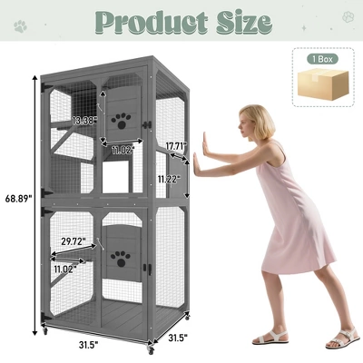 Gulches 48in H X 48in W X 36in D SkyCatio Cat Enclosure Gray 1 Pack Multi Cat Livestock Supplies Product Type 3 Gulches 48in H X 48in W X 36in D SkyCatio Cat Enclosure Gray 1 Pack Multi Cat Livestock Supplies Product Type - Image 3