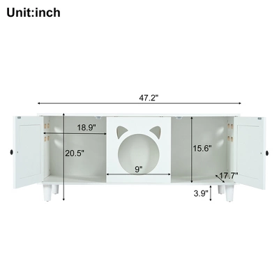 Cat Cabinet Cat House Cat Litter Box Enclosure With Sisal Cat Scratcher & Hooks, Sideboard Storage Cabinet, White - ModernLuxe 3 Cat Cabinet Cat House Cat Litter Box Enclosure With Sisal Cat Scratcher & Hooks, Sideboard Storage Cabinet, White - ModernLuxe - Image 3