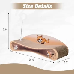 2-in-1 Reversible Cardboard Cat Scratcher Bed And Lounger, Durable Curved Scratching Pad For Indoor Cats