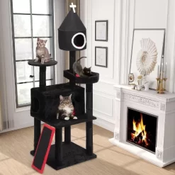 Sandinrayli 64" Gothic Cat Tree With Coffin Bed, Multi-Level Heavy Duty Goth Cat Tower For Indoor Kittens, Black -BlueBuffalo Sales Store GUEST 3ba99c8b 293d 4b58 bbdf b535e693ead6