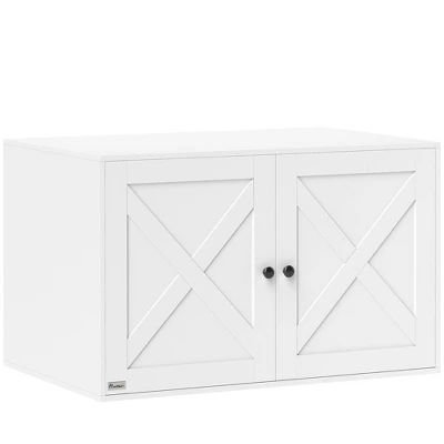 PawHut Cat Litter Box Enclosure, Hidden Litter Box Furniture With Barn Door, Cat Hole, End Side Table, 31.5" X 21" X 20", White 3 PawHut Cat Litter Box Enclosure, Hidden Litter Box Furniture With Barn Door, Cat Hole, End Side Table, 31.5" X 21" X 20", White - Image 3