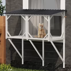 Gulches Large Wooden Cat Window Box For Indoor Cats With Waterproof Roof