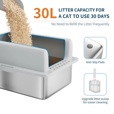 Stainless Steel Cat Litter Box, Large Litter Box For Big Cats And Multi-Cats With Cleaning Pedal 1 Stainless Steel Cat Litter Box, Large Litter Box For Big Cats And Multi-Cats With Cleaning Pedal
